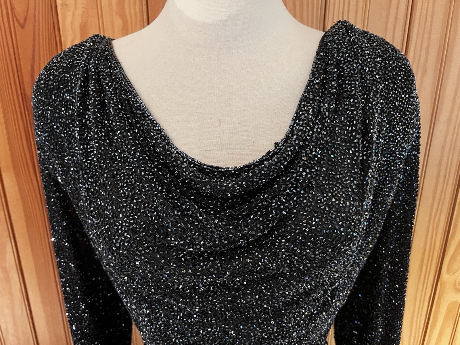Vtg Naeem Khan Lillie Riazee Sequin Beaded mini long sleeve body con dress 80’s