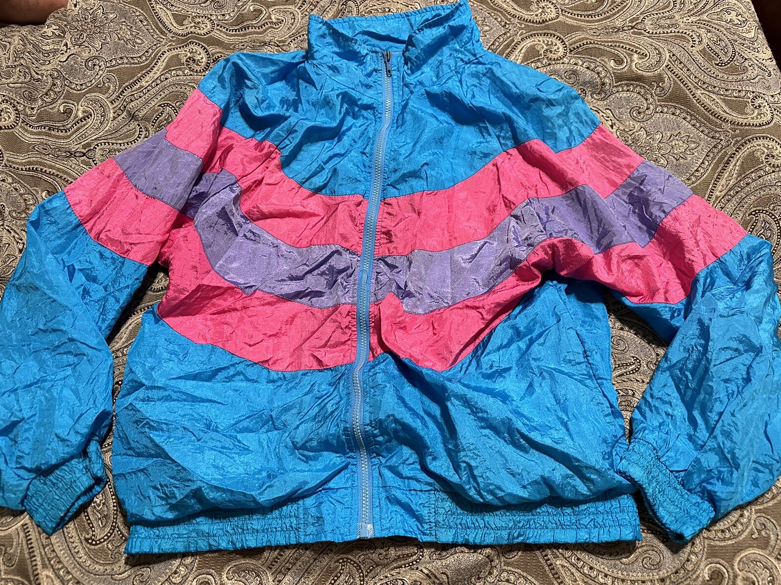 Vtg 90’s Longstreet Missy Windbreaker Track Jacket Hot Pink Purple Blue Medium