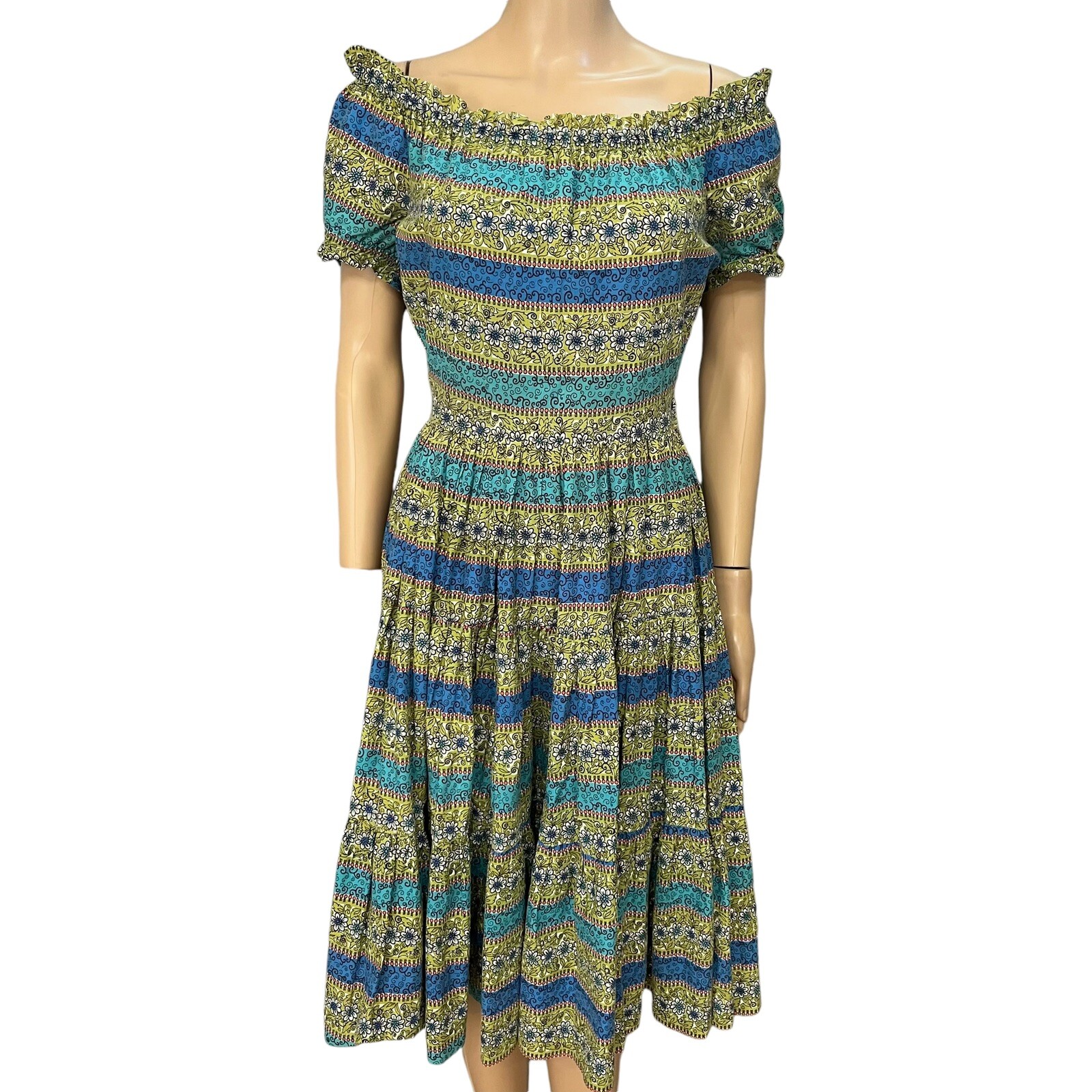 50s Vintage Handmade Tea Dress XXS Cottagecore Fit And Flare Floral Housewife