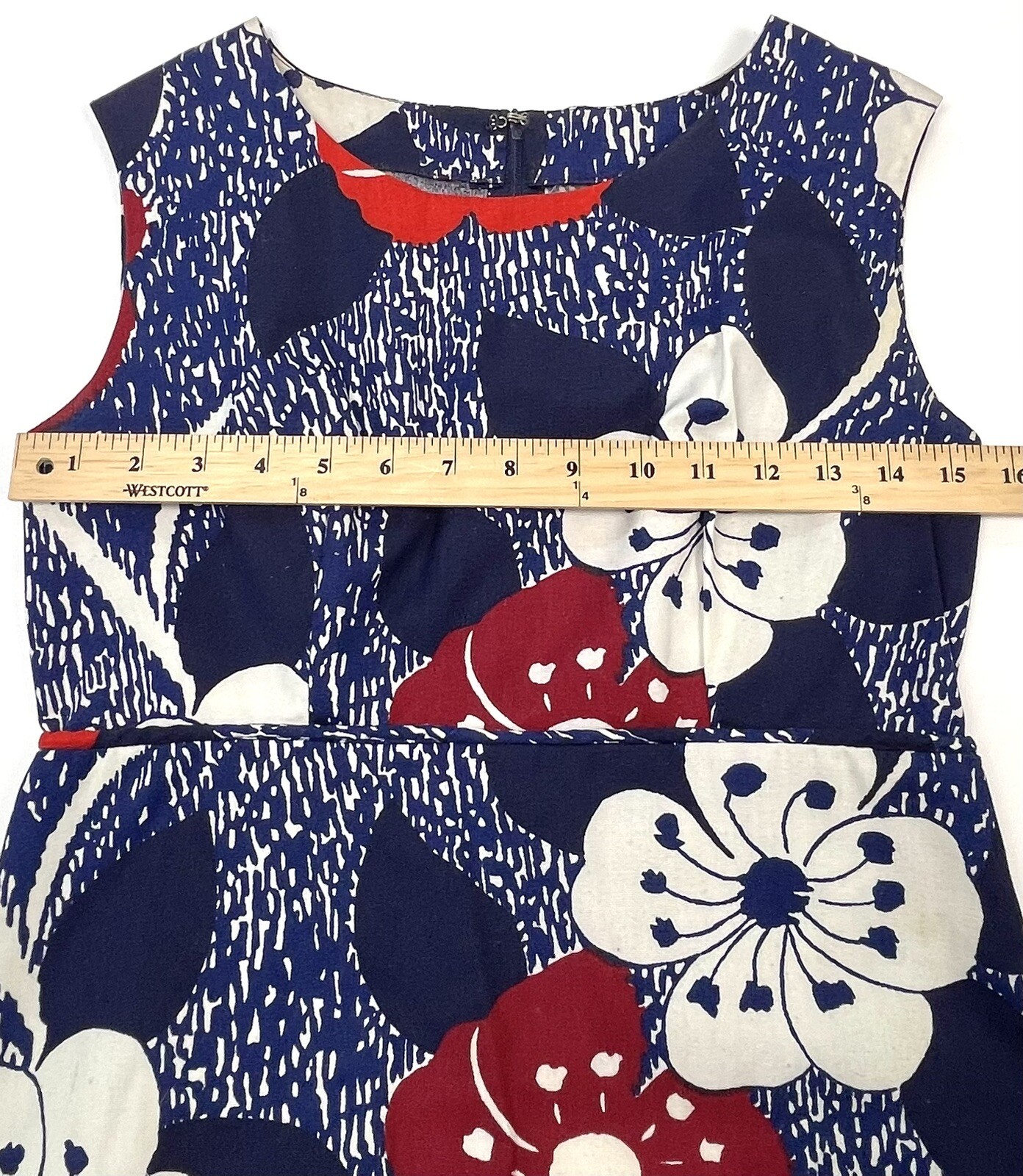 VTG 1960s Handmade Womens SMALL Red/White/Blue Floral Sleeveless A-Line DRESS