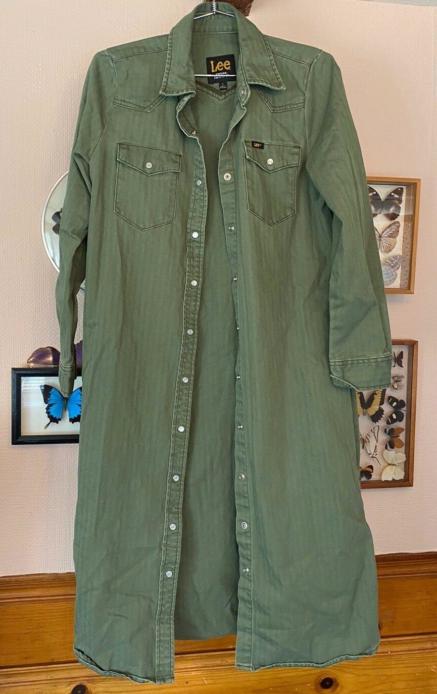 LEE Modern Vintage Western Midi Dress Sz S olive Coat Jacket Jeans