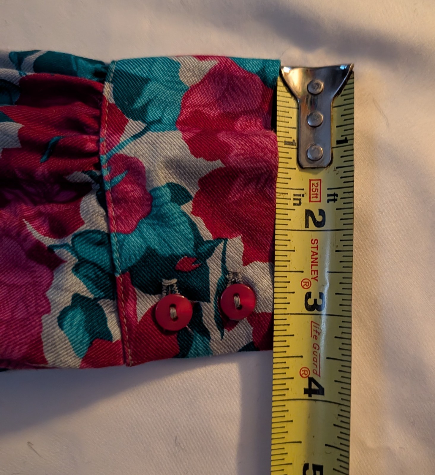 Pendleton VTG Blouse Sz 6 Red &Teal Top Cuffed Long Sleeves High Neck Business