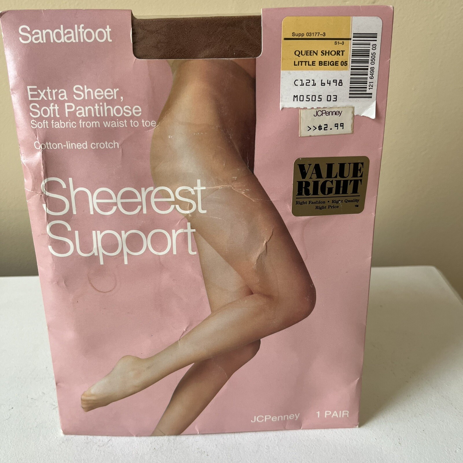 JCPenney Sheerest Support Sandalfoot Pantyhose QUEEN SHORT Little Beige Vintage