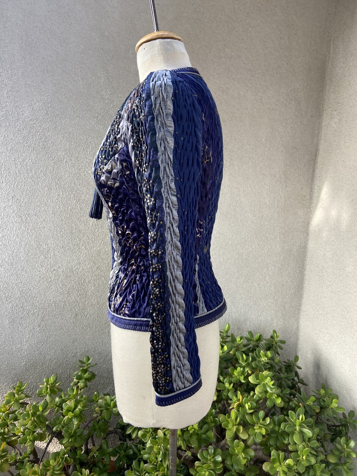 vintage Jacket 80s Jeanne Marc ruched Blue Grey Sz XS Petite 2