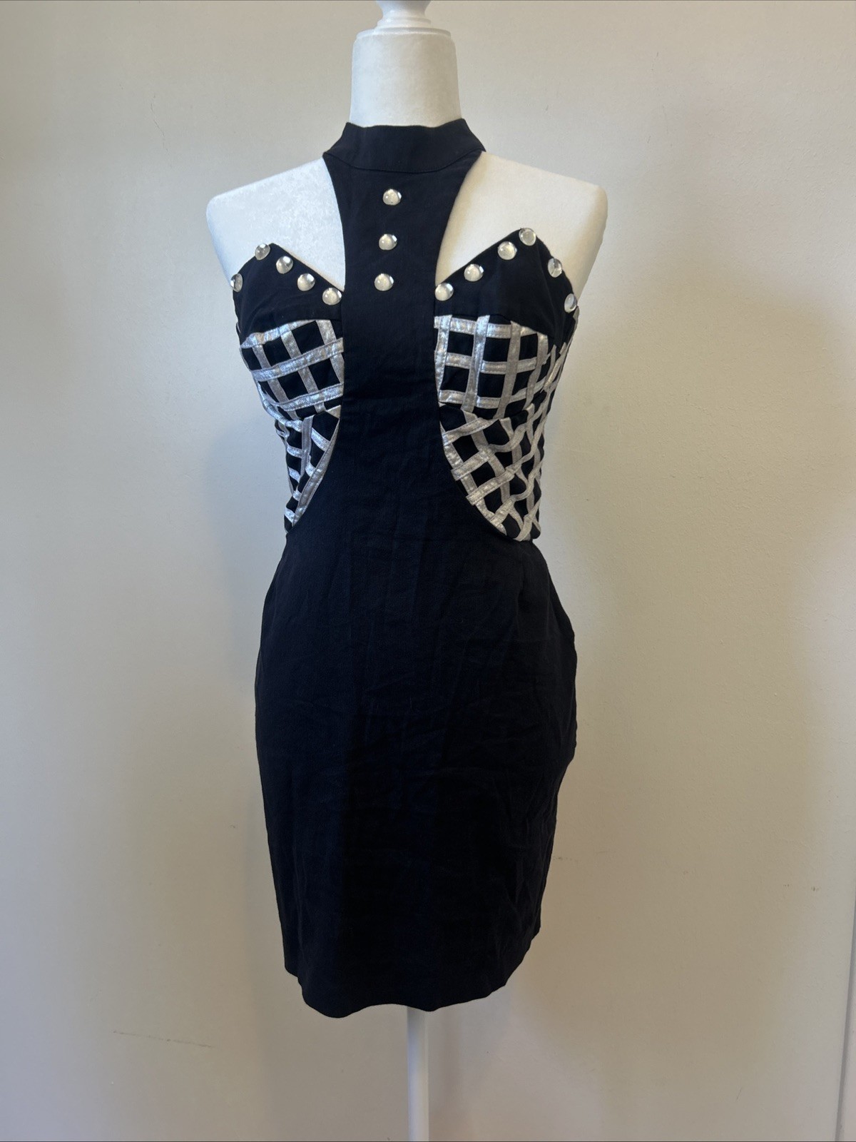 Vintage 80s/90s Private Club Studded Embellished Bustier Halter Bodycon Dress