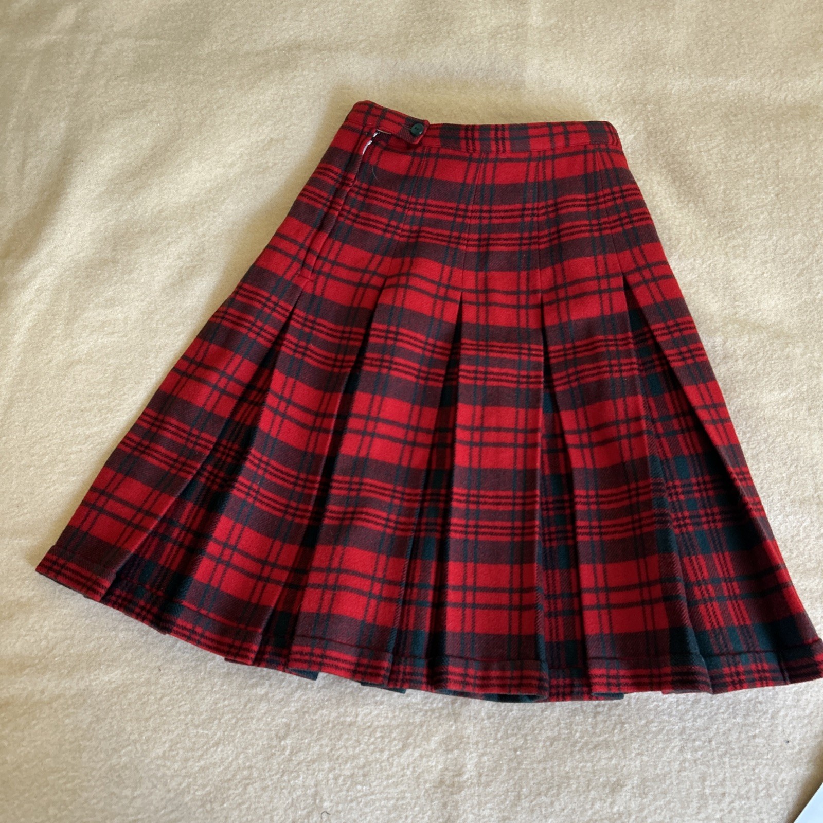Vintage 50s Pendleton Reversible Wool Tartan Plaid Skirt Red Green 27″ Waist