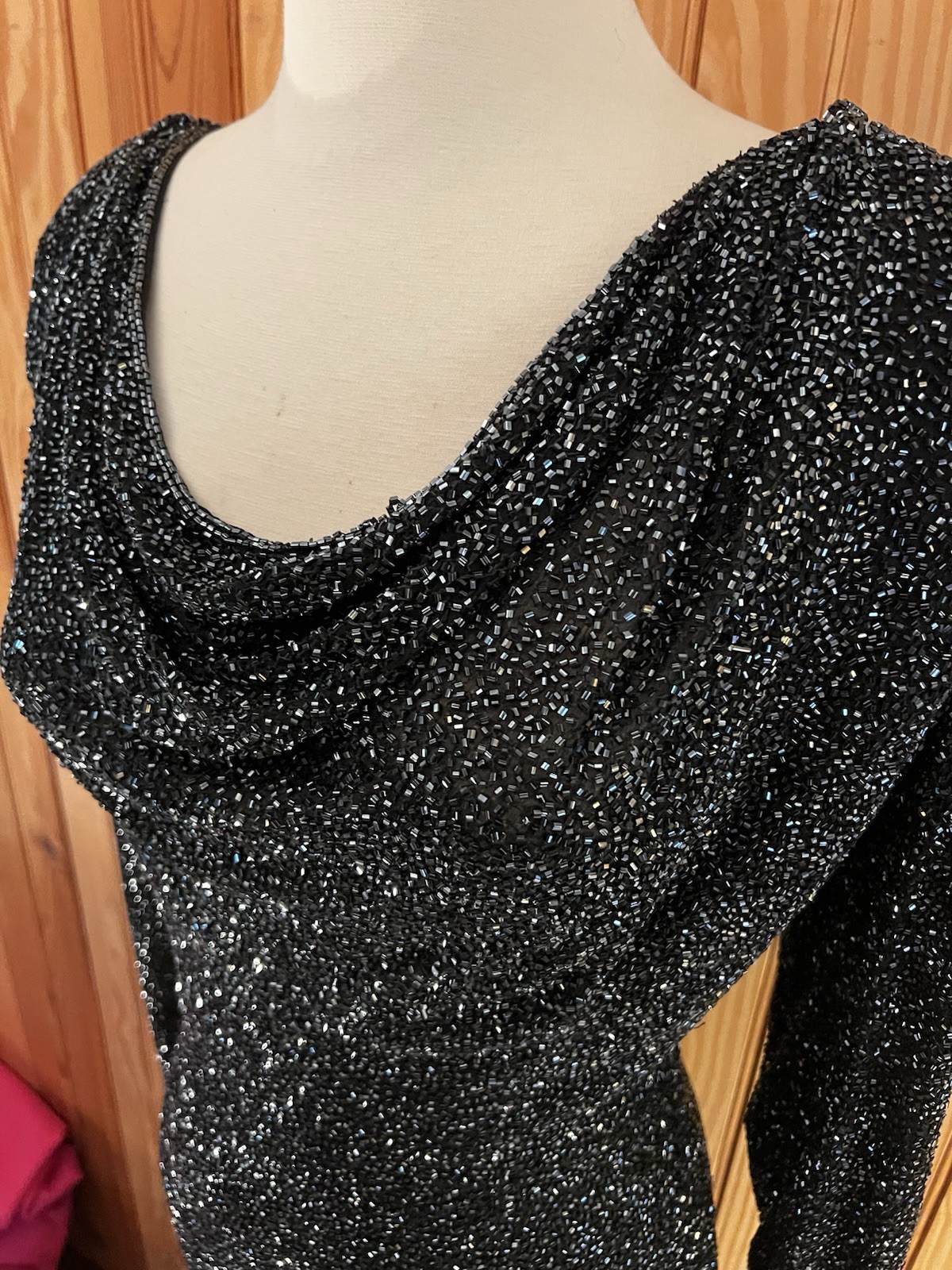 Vtg Naeem Khan Lillie Riazee Sequin Beaded mini long sleeve body con dress 80’s