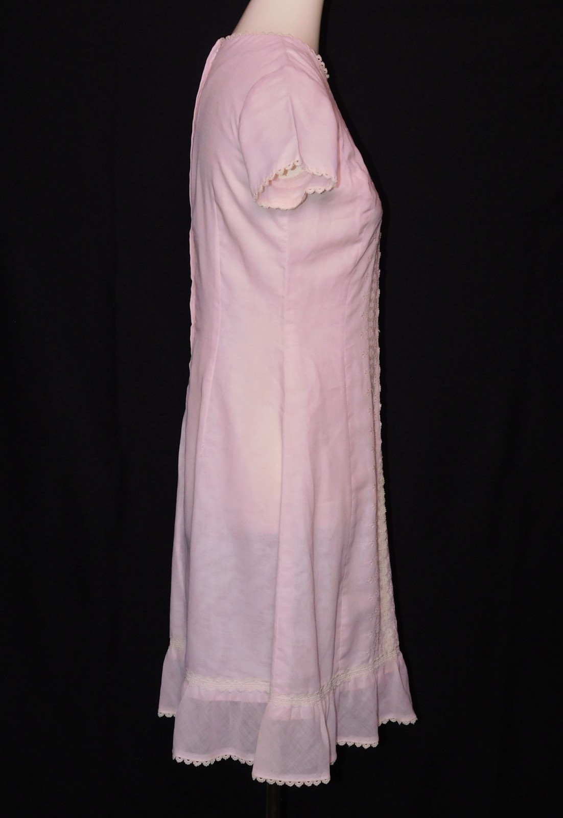 Vintage 1960s Minx Modes Sheer Cotton Pink Shift Dress Lace Trim