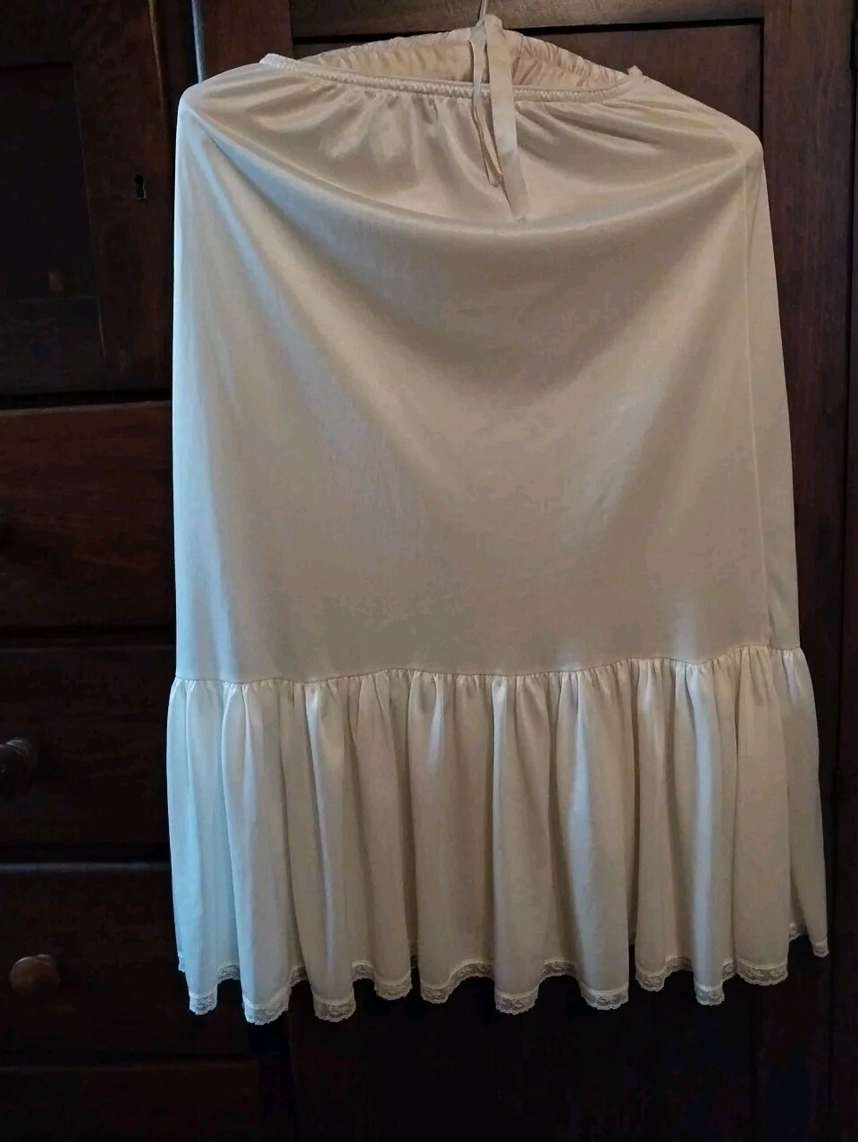 Vintage Ivory Nylon Half Slip Small Ruffle(10″) Petticoat Prairie Style 30″ Long