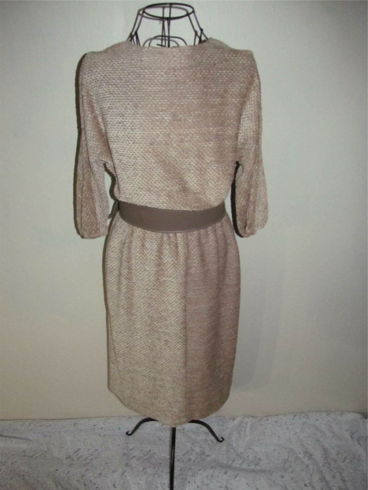 Vintage 70s 80s S Dress V Neck Dress Tan Brown Belted Dolman Hippie Pedestal