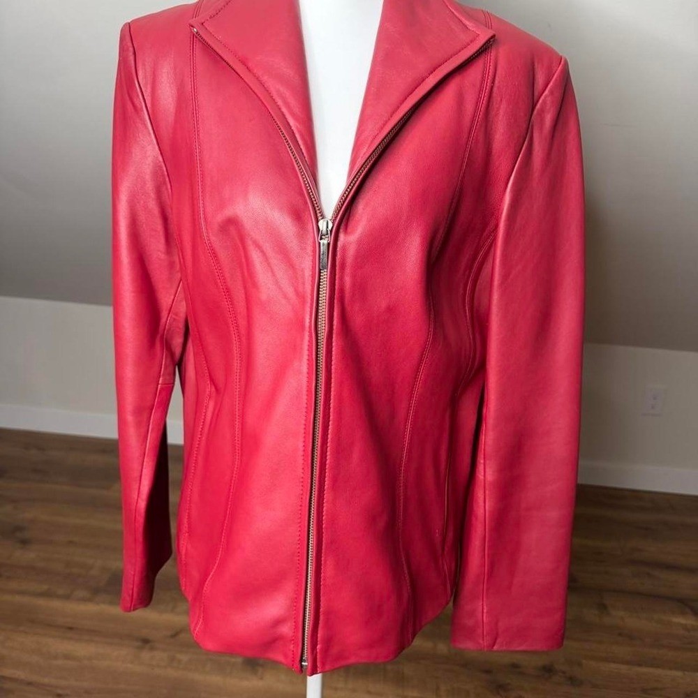 Vintage Red Genuine 100% Leather Zip Jacket Women’s Fitted Moto Classic Y2K