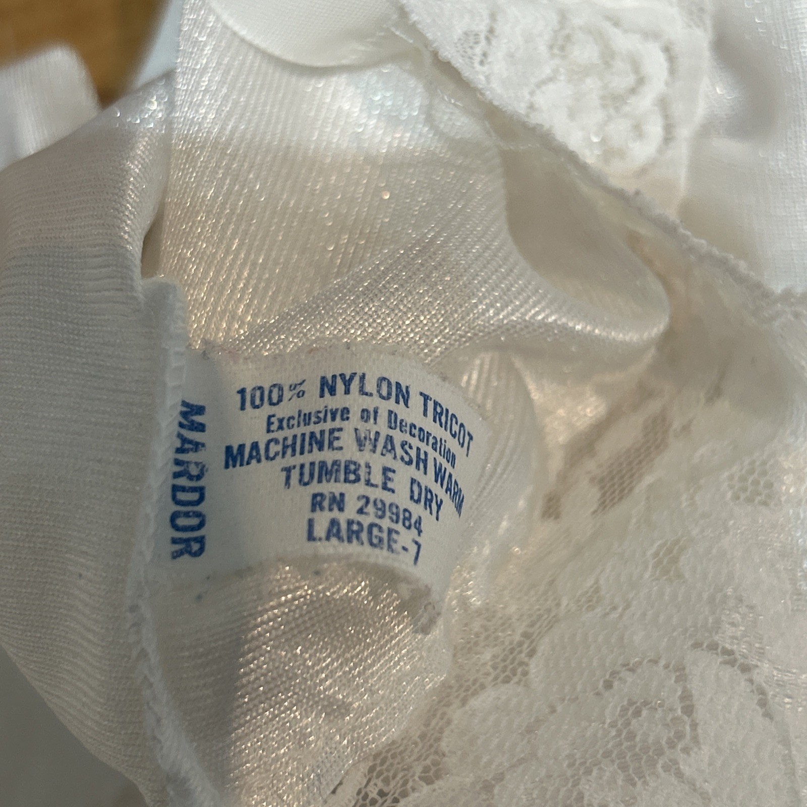 Vintage MARDOR Slip Size Large ~ White Lace Camisole Tank Lingerie / Wedding