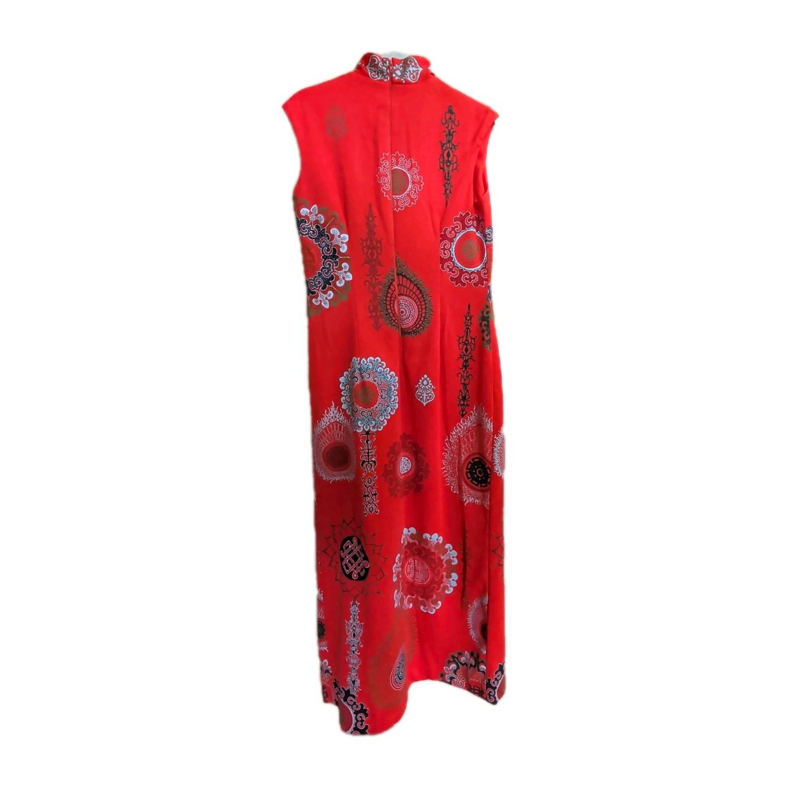Vintage Alfred Shaheen Asian Inspired Hawaiian Aloha Maxi Dress Red Sz S M