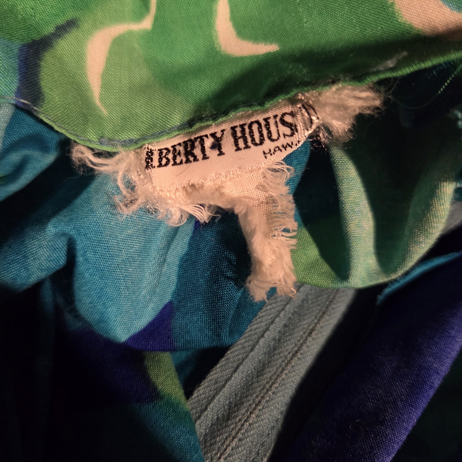 Vintage Liberty House Hawaii Maxi Dress Faux Cape Flowy Blue Green Floral M/L