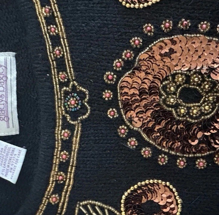 Gladys Bagley Vintage Beaded Sequin Sweater Black S 1980s