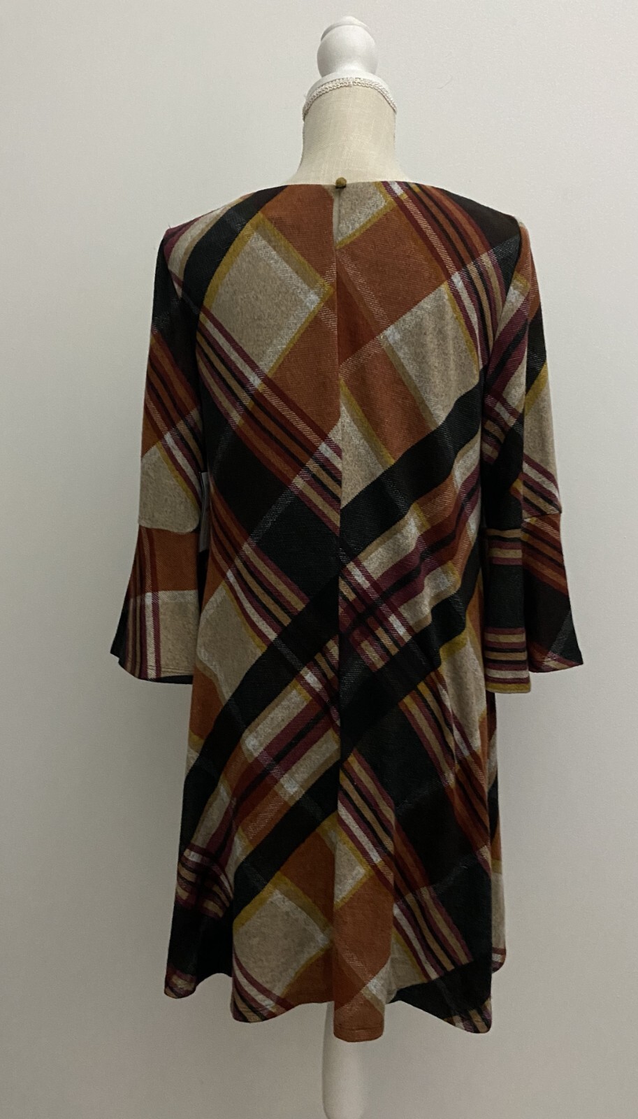 Vintage Plaid Dress Women’s M Brown 90s Long Sleeve Swing NWT Jessica Howard