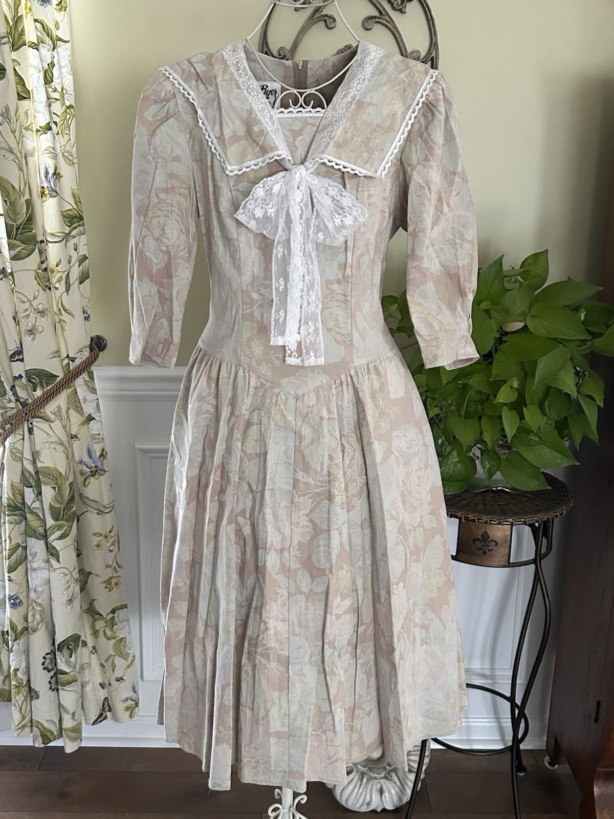 Vintage 80’s Floral Dress Garden Tea Party Country Romance Byer Too Cotton 9