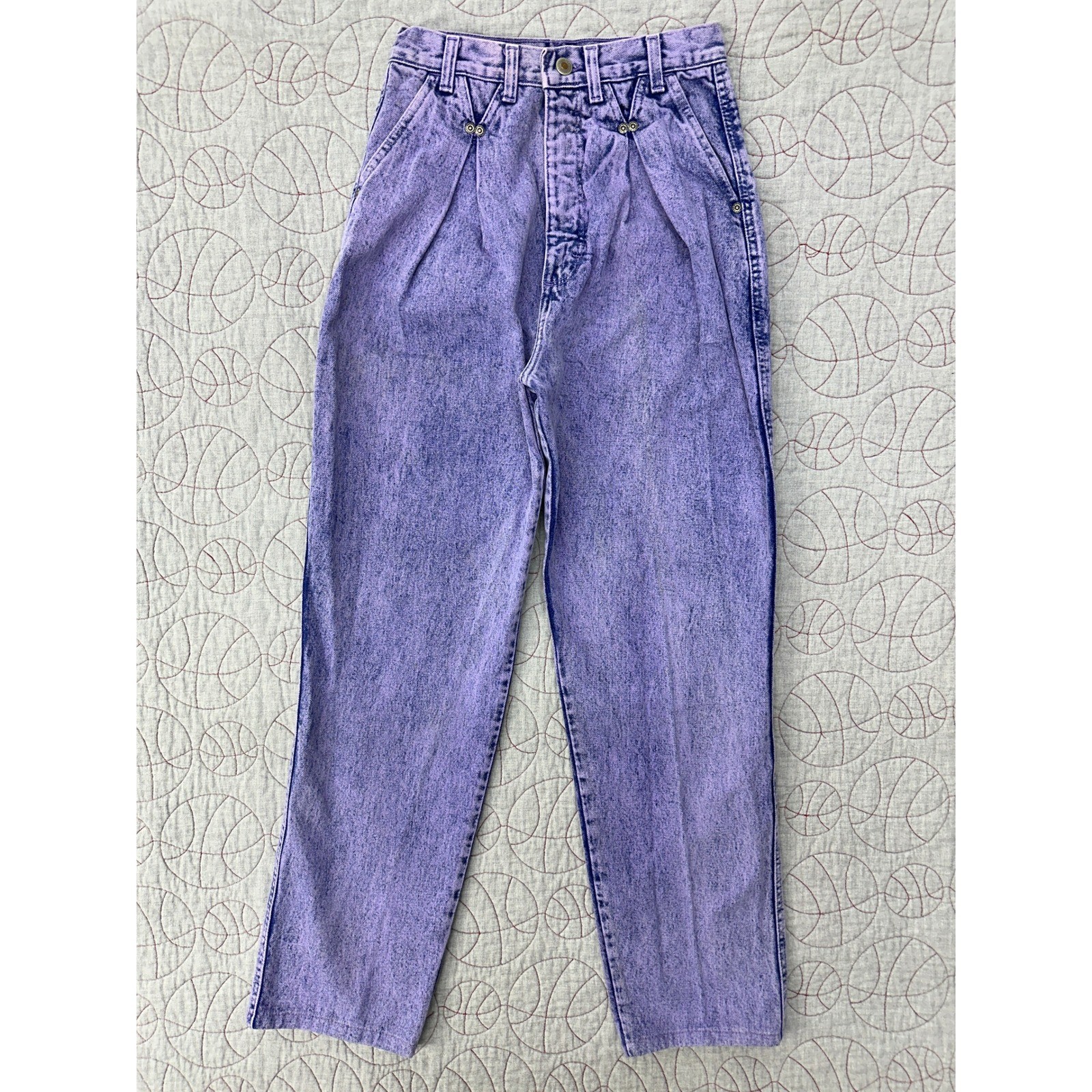80s Wrangler Jeans Purple Acid Wash Pleated High Waist / Womens Size 9 (24×29″)