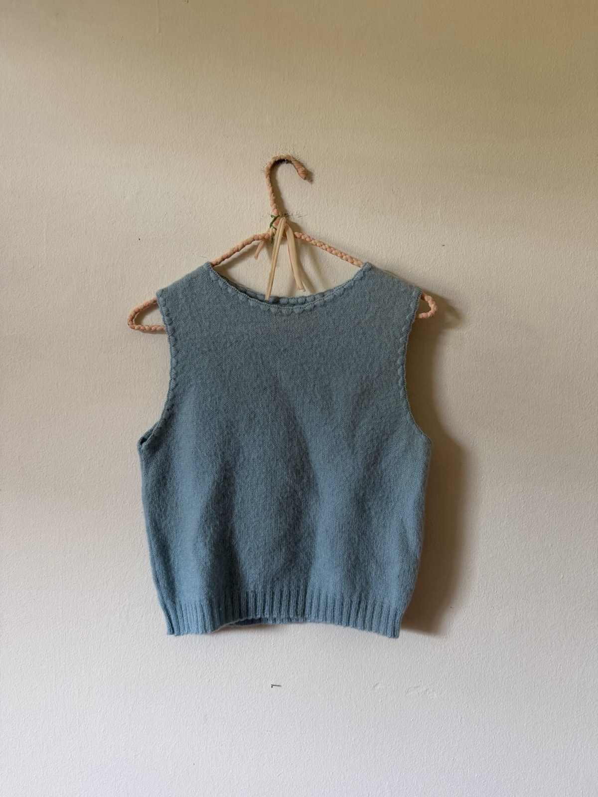 Vintage 60s 70s Baby Blue Mohair Wool Blend Sleeveless Top Size S/M Shagora