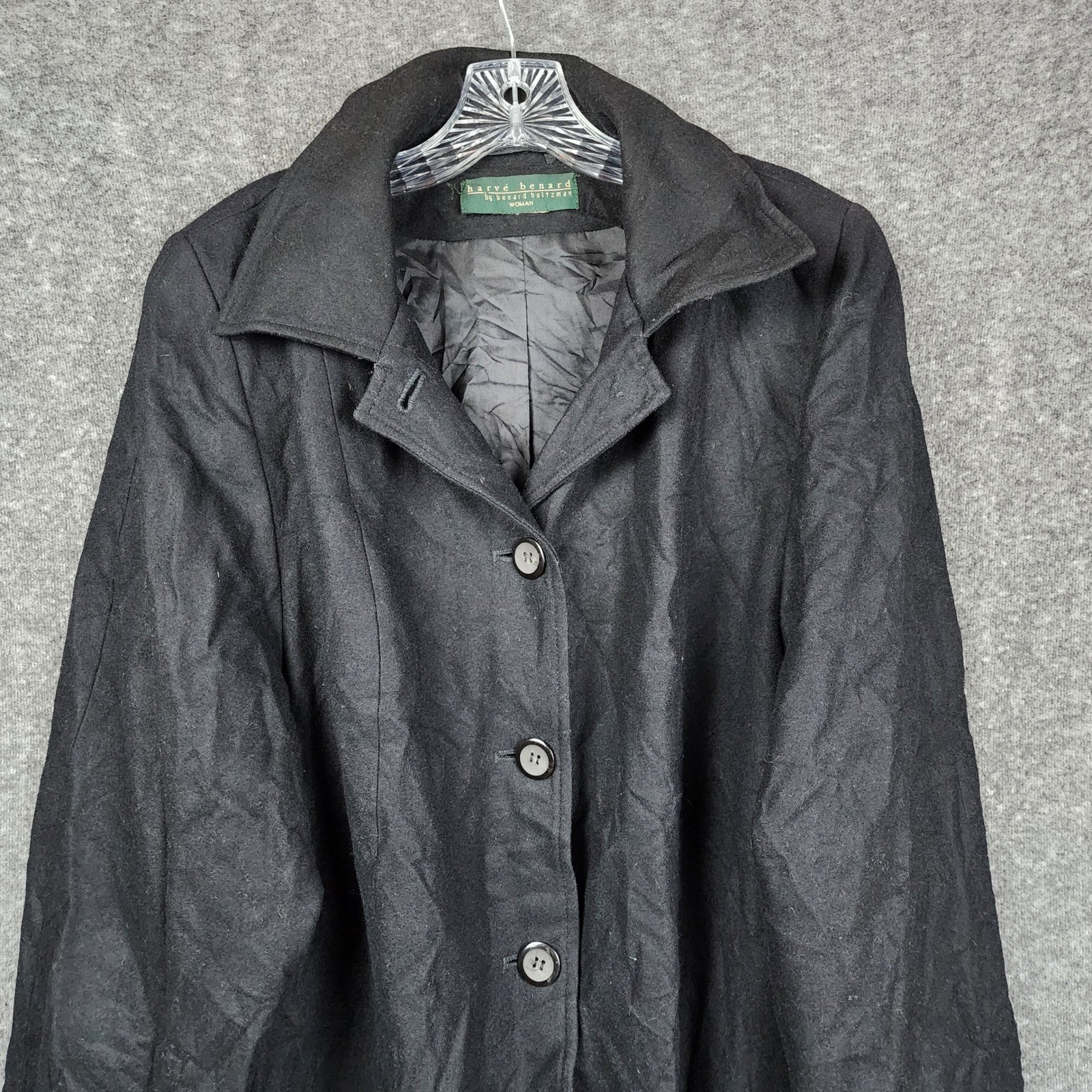 Harve Benard Wool Blend Coat Womens Black Vintage Long Button Front Trench