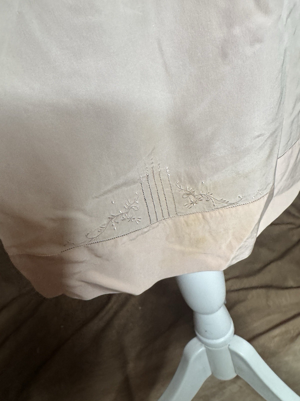 1930s–1940s Vintage Blush Pink Slip Dress Valentine Romantic Embroidered Midi