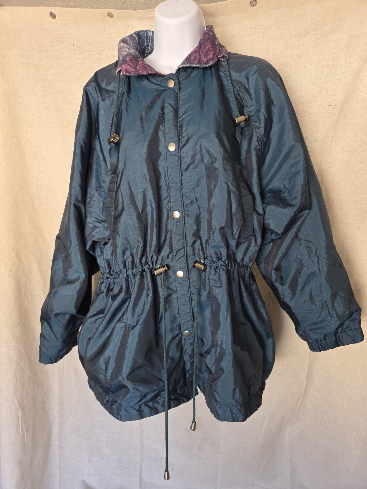Vintage 1980s Reversible Geometric Tribal Pattern Jacket M Purple Teal Gray