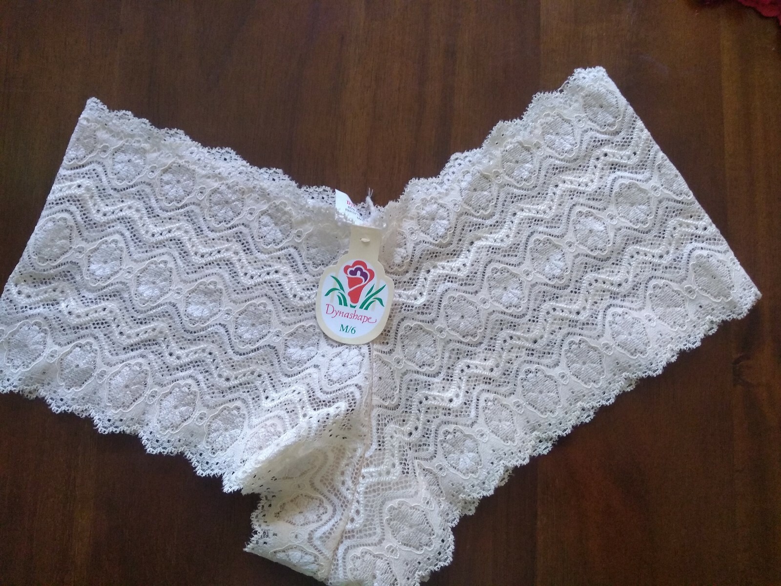 Vintage Dynashape Red Beige Blue Lace Short Hi Cut Panties Size Medium 6
