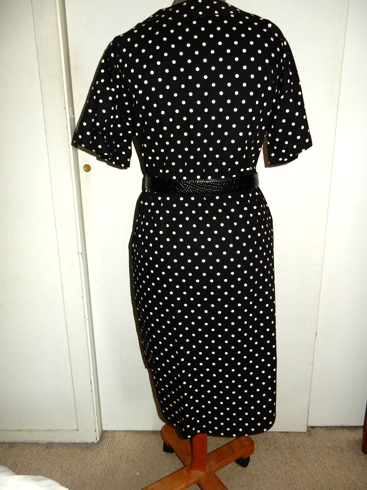 VTG Pierre Cardin Black & White Polka Dot Straight Shirt Dress M Made in USA