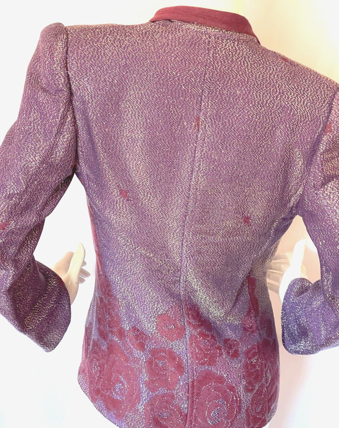 Vintage Krizia Purple Silver Metallic Lurex Evening Jacket W/ Floral Design SZ 6