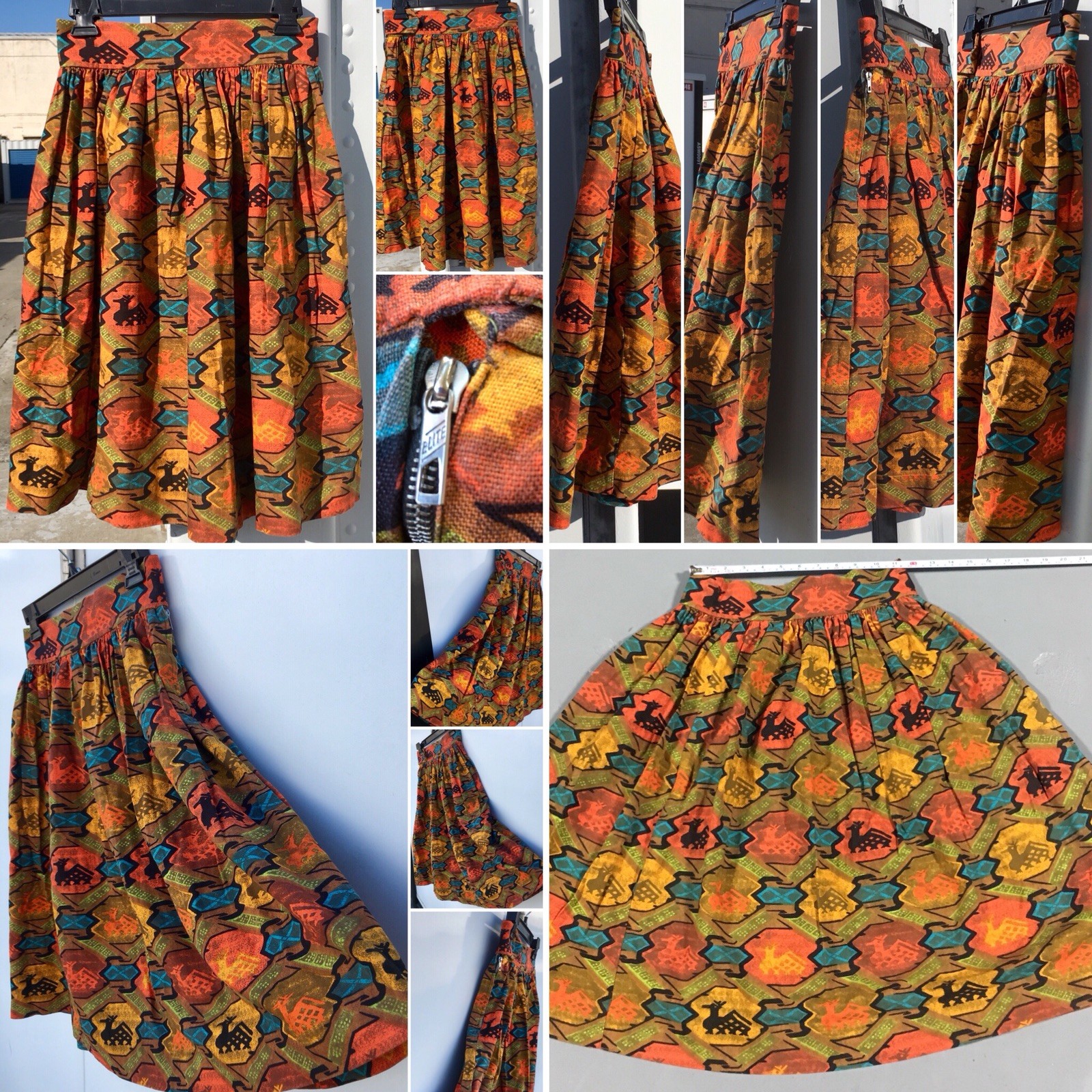 Vintage Skirt ELITE Metal Zipper 50s 1950s 26 1/2” Waist South American Print?