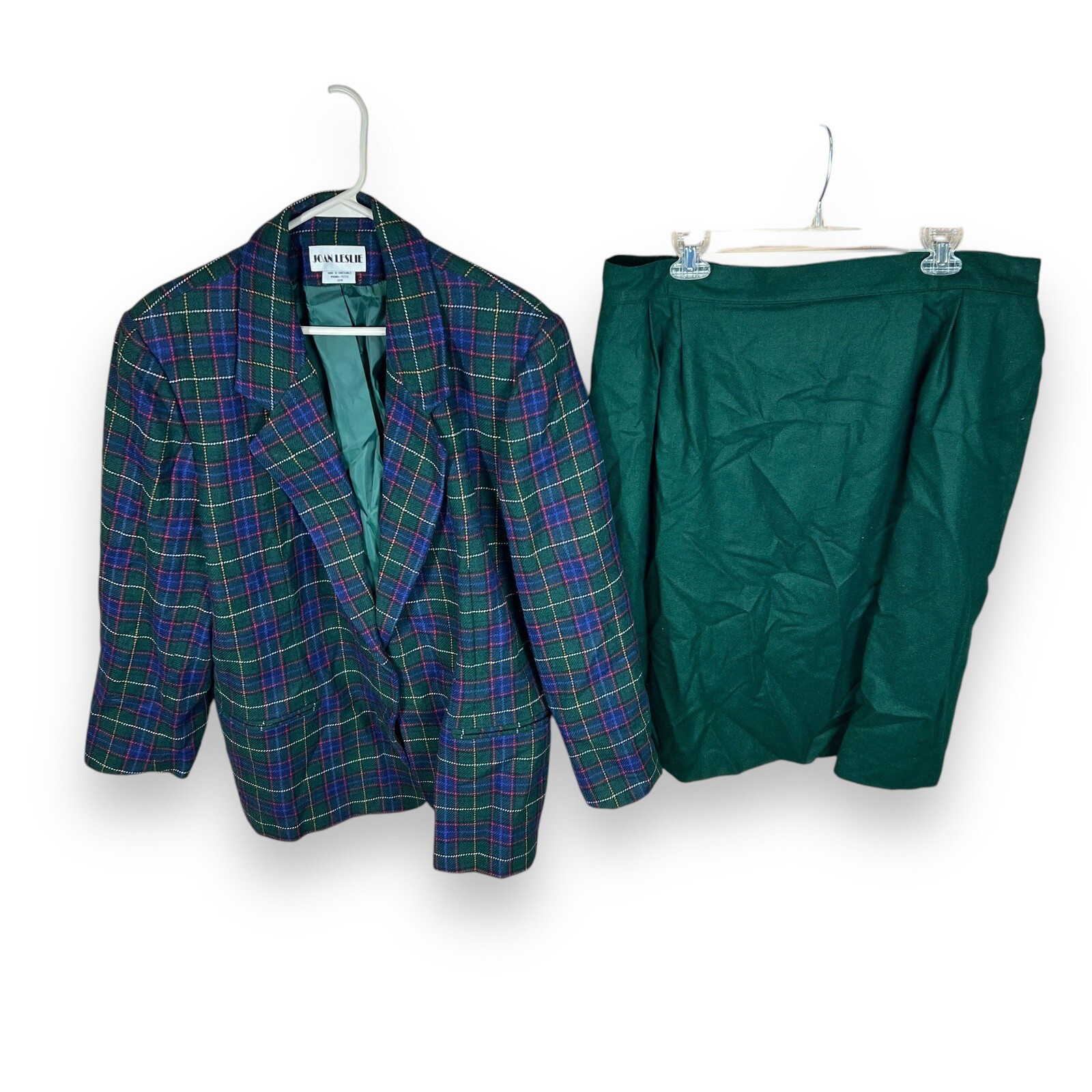 VTG Joan LESLIE Plaid Jacket Blazer Womens 20W & Skirt Set 24w