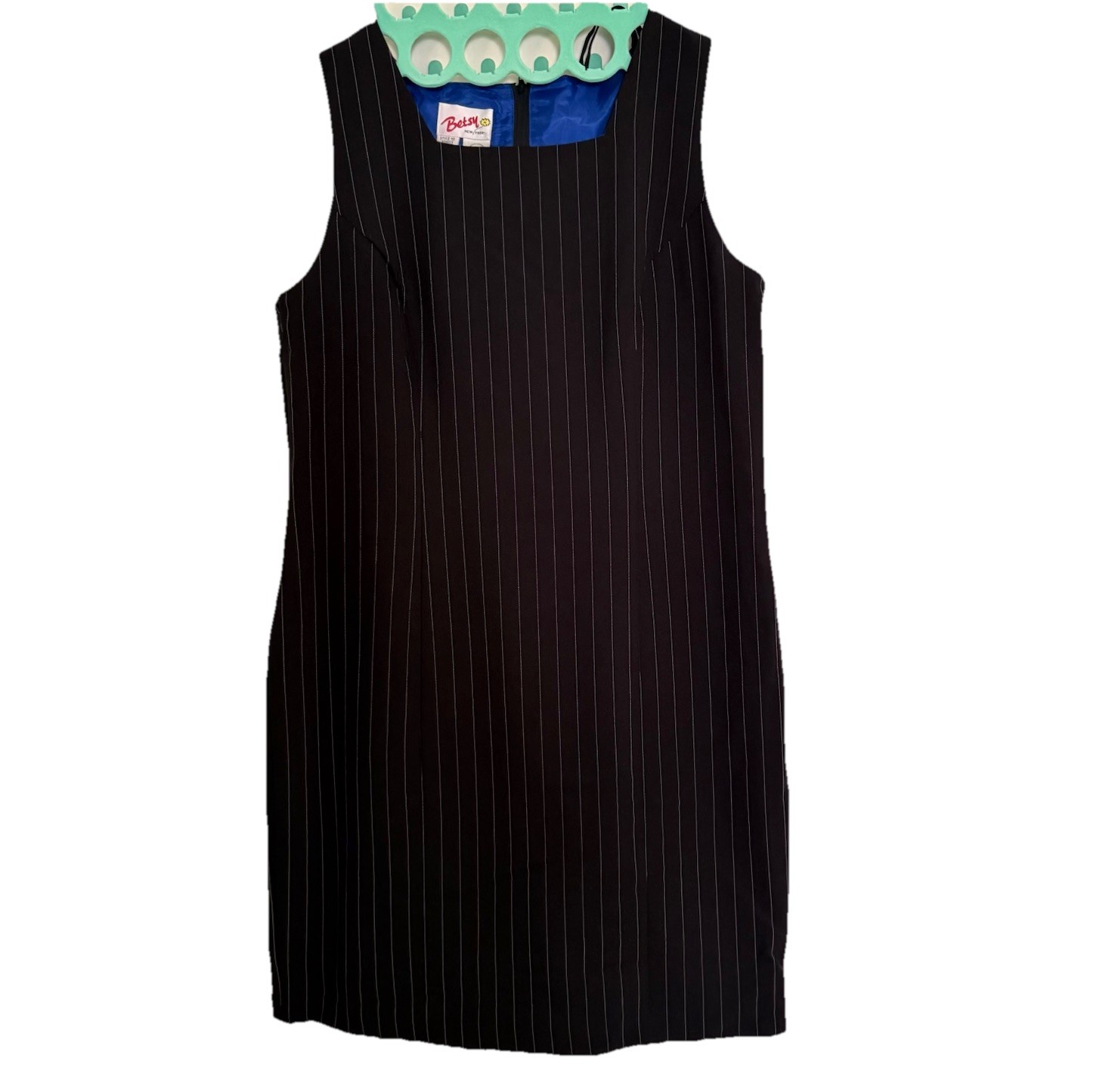 Betsy New York Y2K 90s Black Pinstripe Mini Sheath Dress Office Siren 13 14