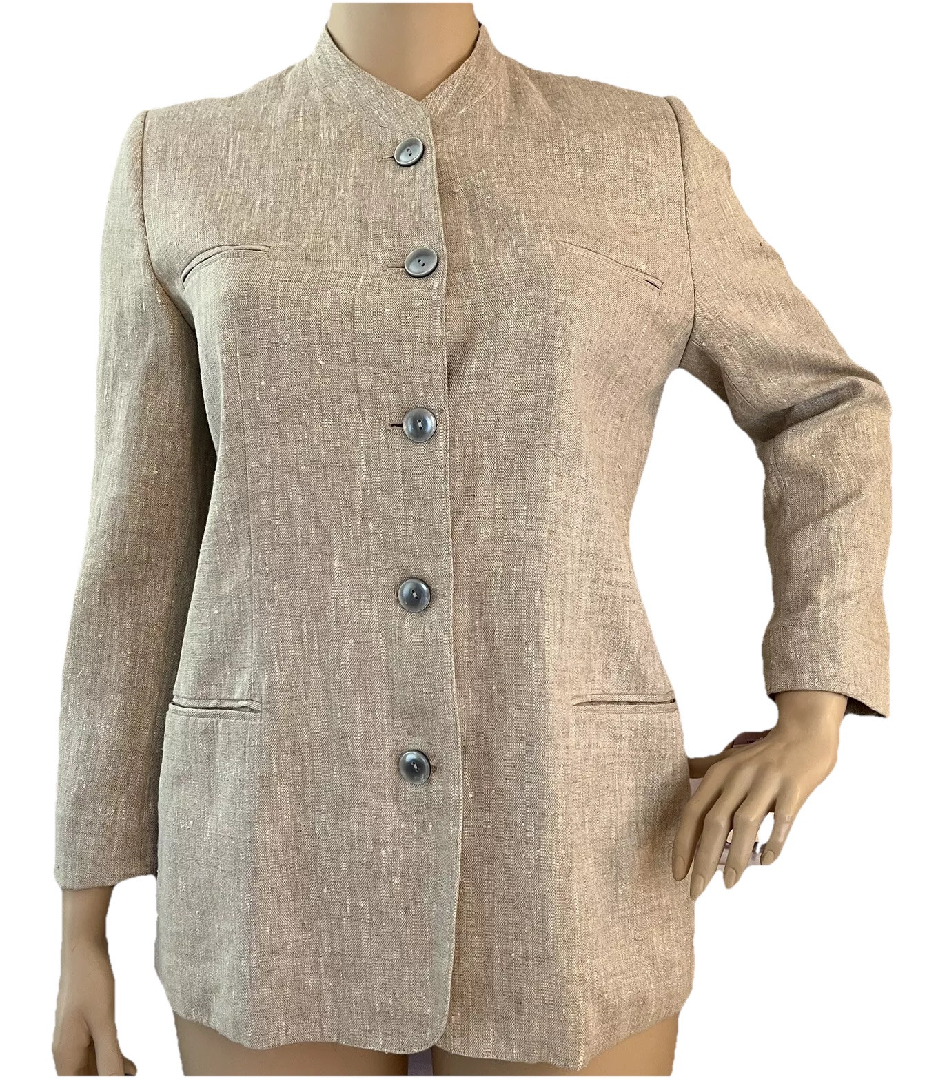 Linen Jacket Minimalist Size 16 Button Front NEW Vintage 90s Harve Bernard
