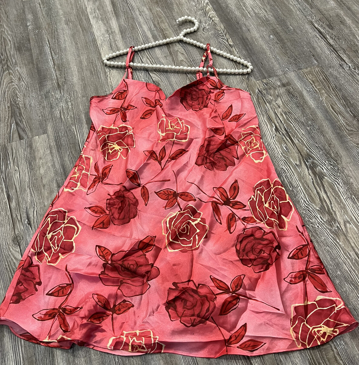 VTG80’s Alexandra Nicole Women’s Red Pink Roses Doubled Spaghetti Straps Slip M