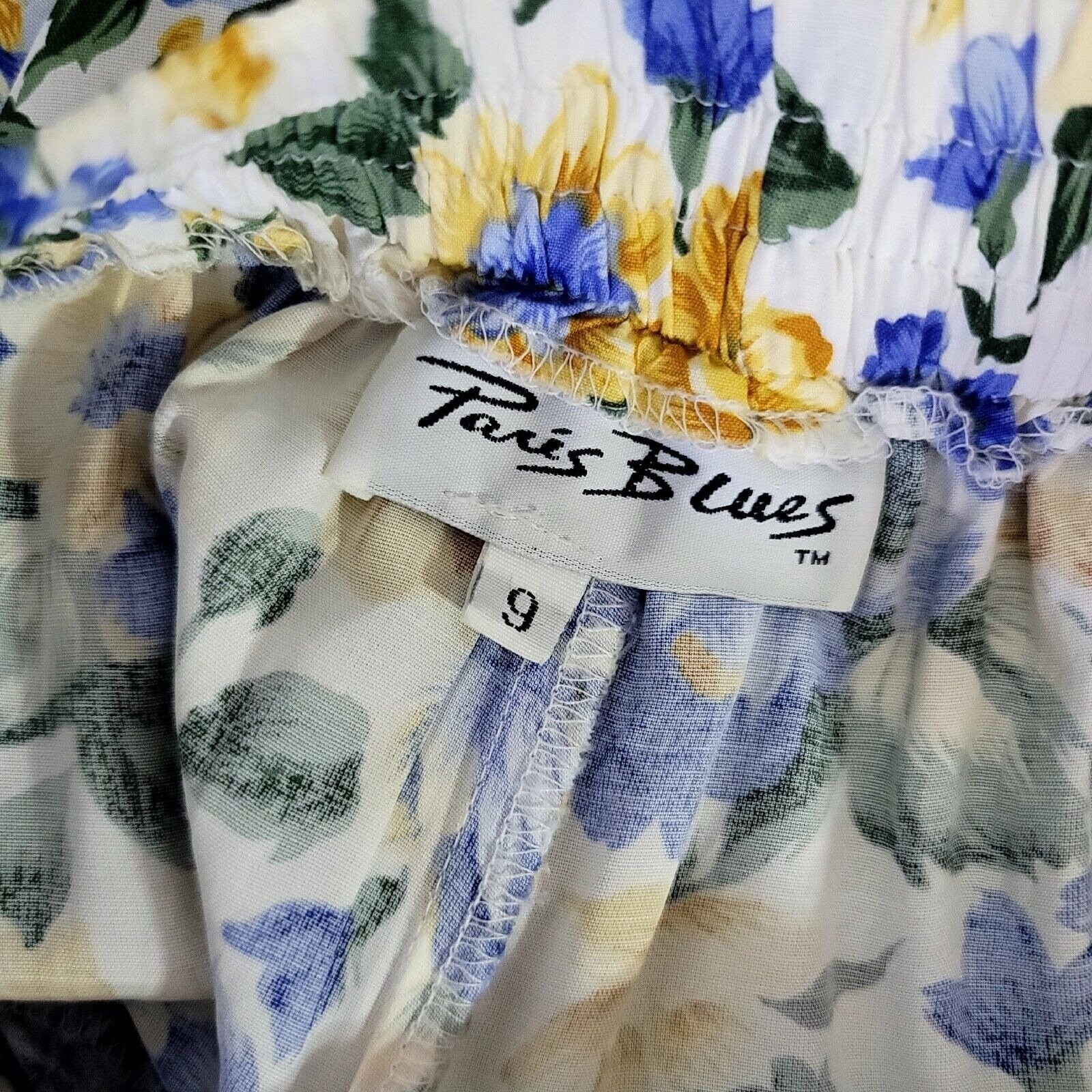 Vintage 90s Paris Blues Blue Yellow Floral Pleated High Waisted Flowy Shorts