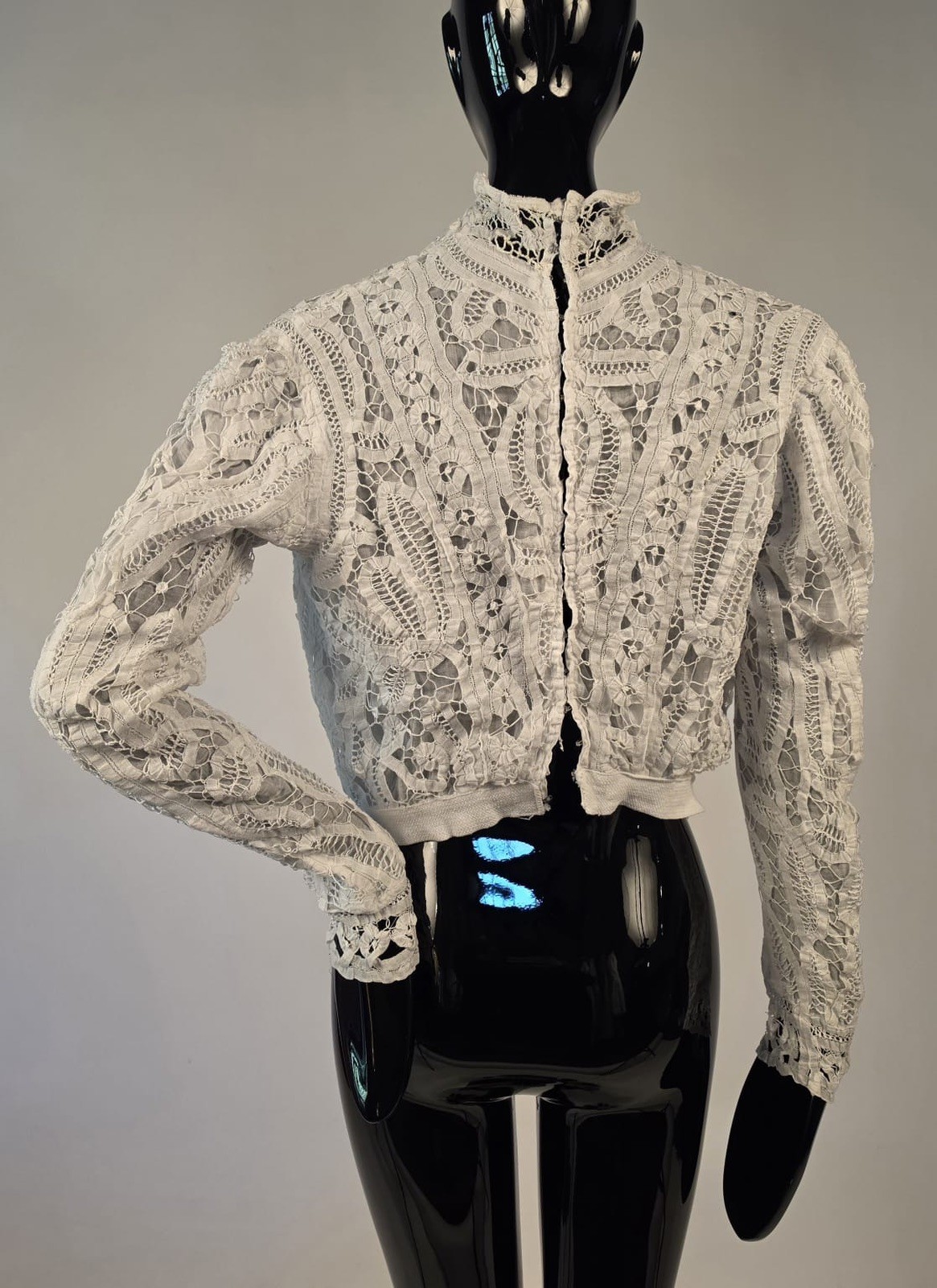 EDWARDIAN HAND MADE WHITE BATTENBURG LACE BLOUSE W HIGH COLLAR