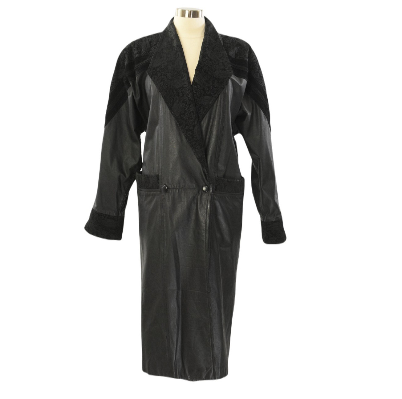 90s Pelle Studio Vintage Black Long Leather Coat Gothic Coat Womens S