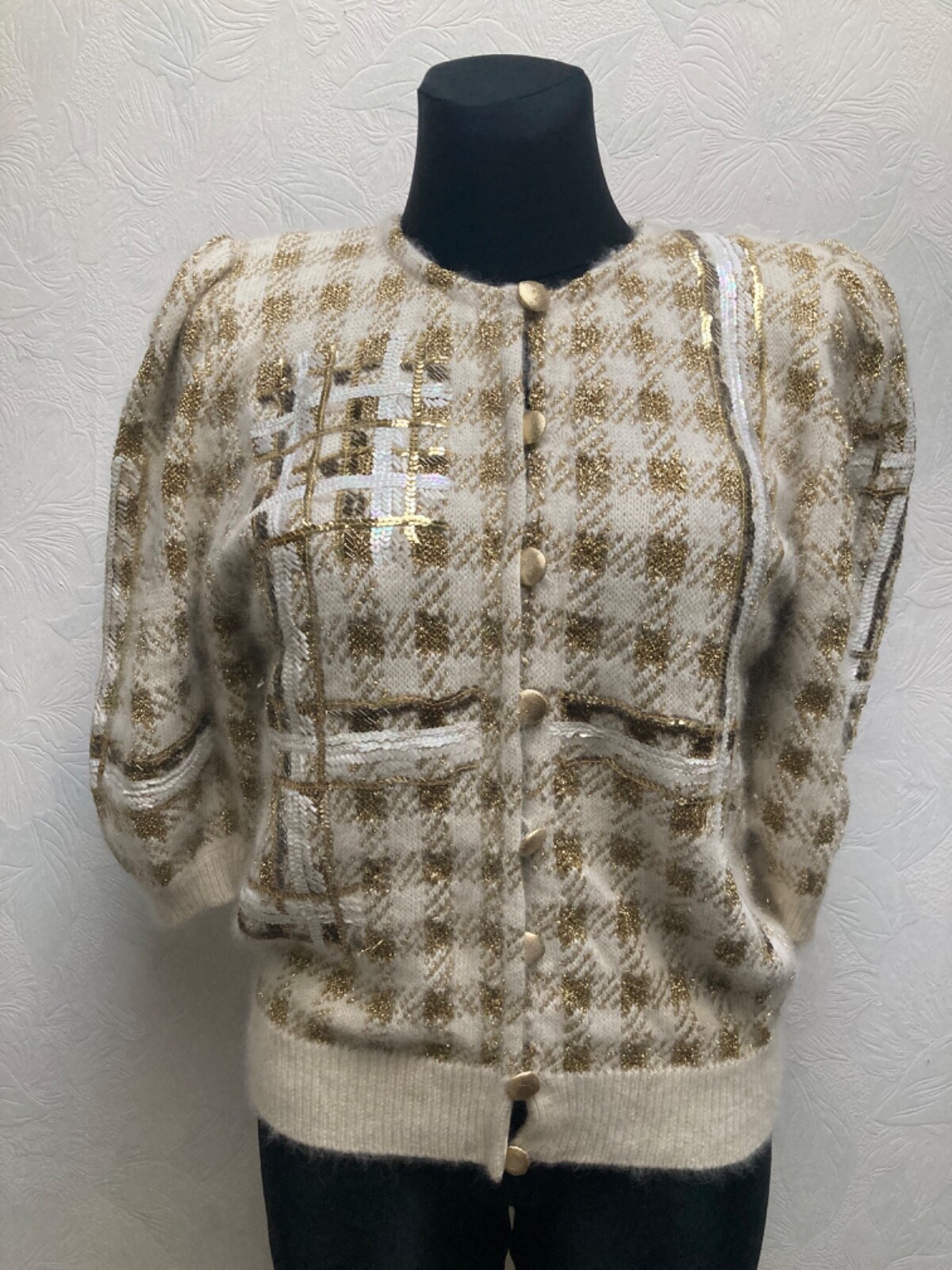 Vintage 1980s Custom Made Angora, Wool Sparkling Knitted Cardigan size S-M.