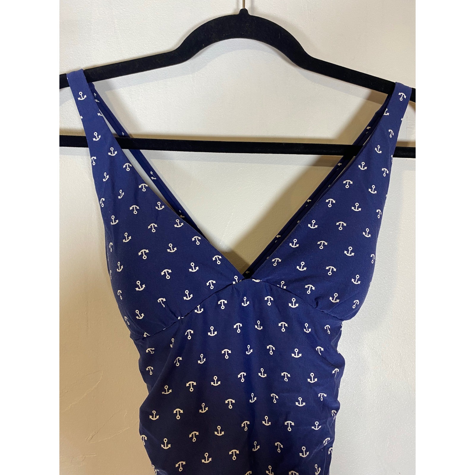 Nautical Anchor One Piece Swimsuit Ruched Blue Pin Up Retro Beach Small