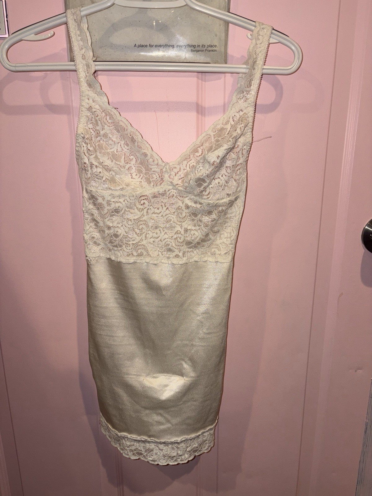 Vintage Pre Loved Flexees Shape Wear Medium White With Lace And Button Bottom