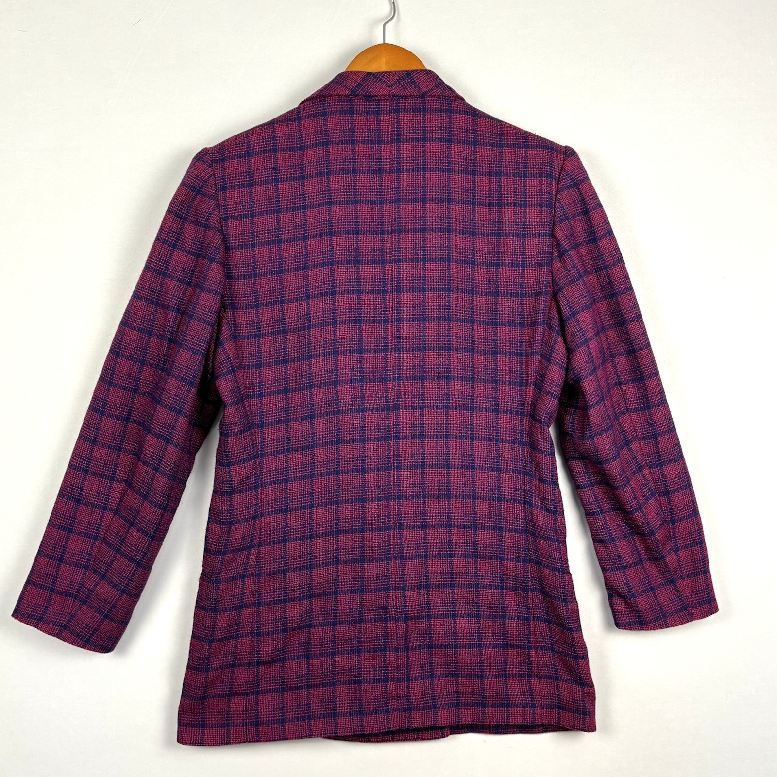 Vintage 80’s Jacket Blazer Sz 8 Double Breasted Plaid Purple Blue Retro Colorful