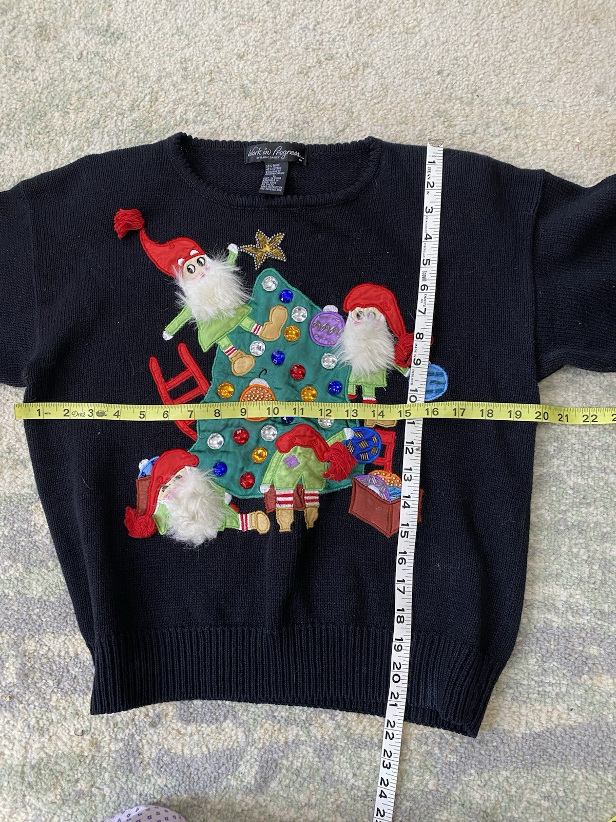 Work In Progress Vintage Size L Christmas Scene Sweater Black Gladys Bagley