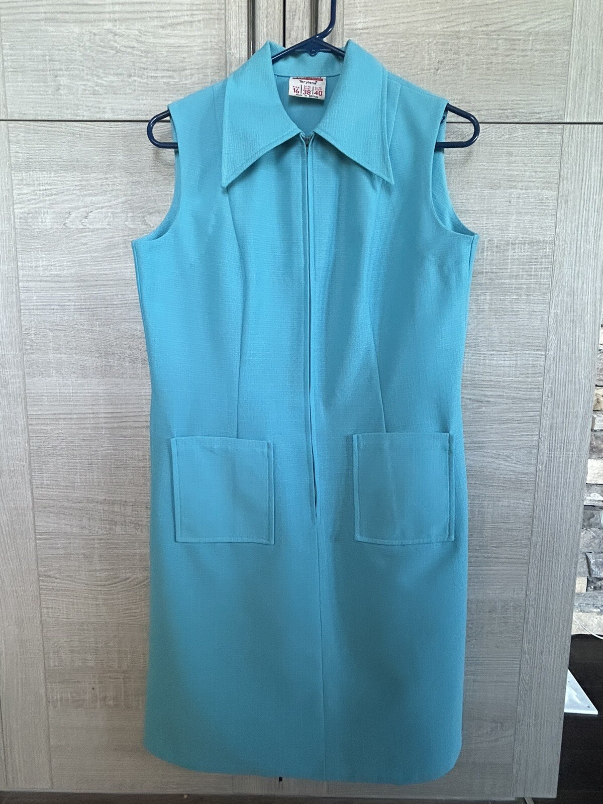 Vintage 60s Womens St Michael Shift Dress Blue Mod Jackie Sleeveless Zip Up