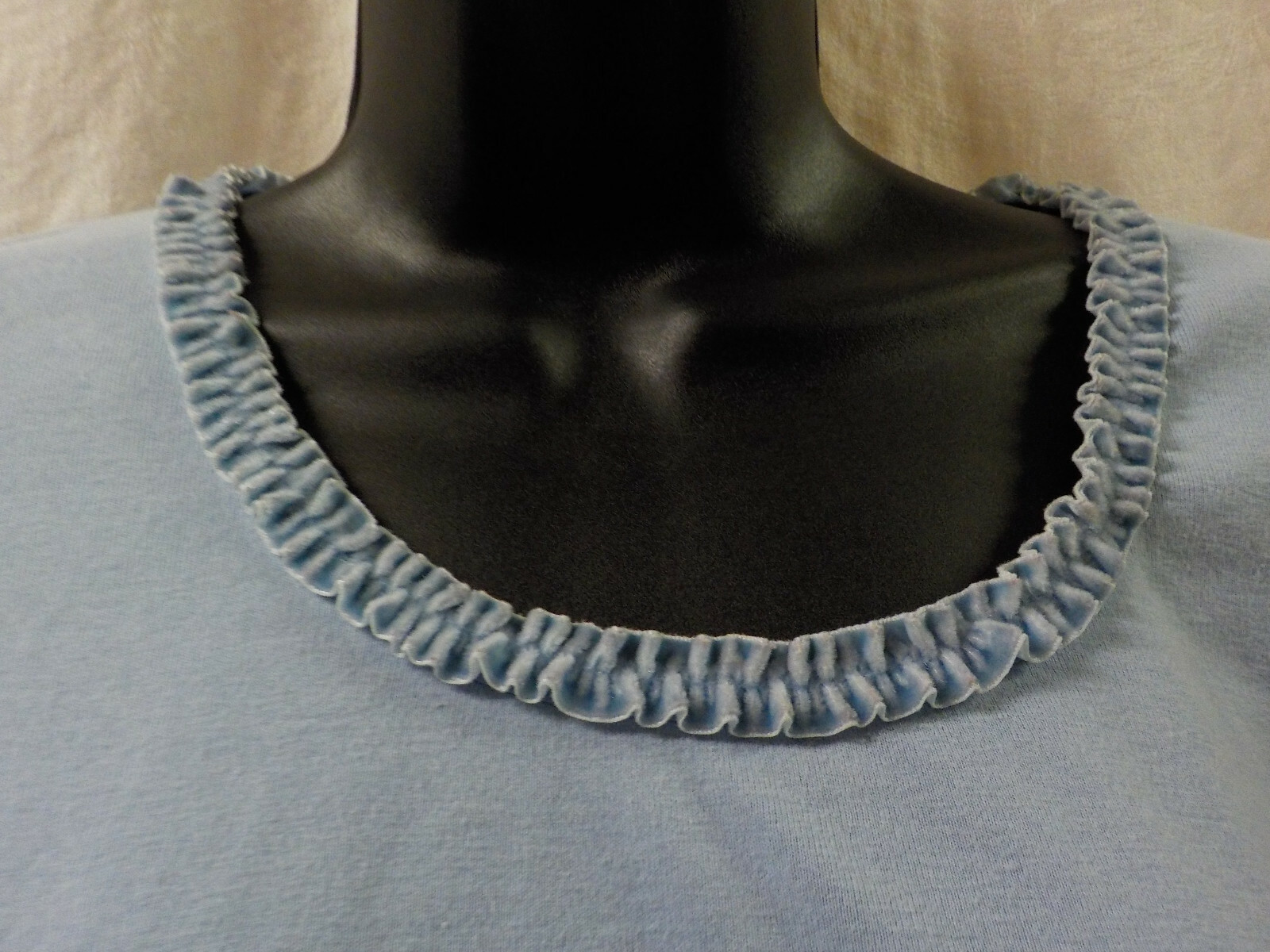 CRAZY HORSE Liz Claiborne Vintage 90’s Knit Top Size L Blue Cotton Ruffle Scoop