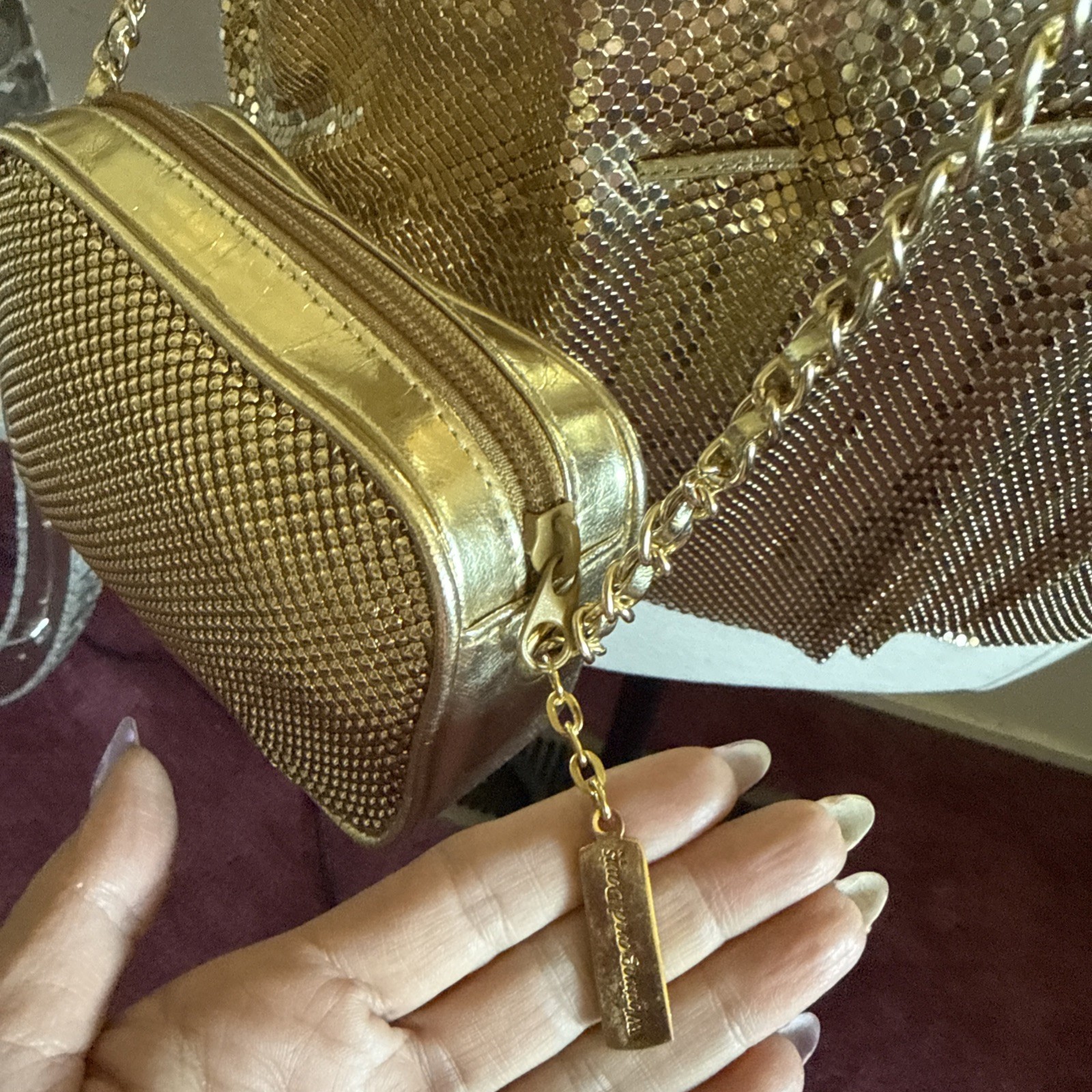 VTG Sexy Whiting & Davis Vintage Metal Mesh Gold Top Bag Liquid Chain Mail RARE