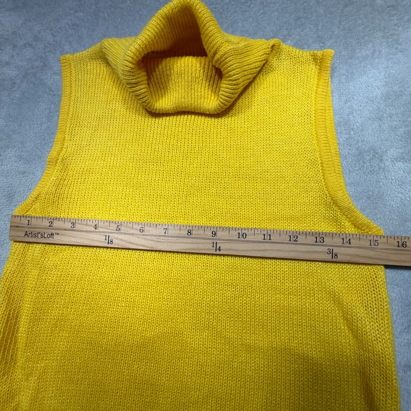 Vintage Just Maggie Yellow Ramie Blend Sleeveless Turtleneck Sweater Size L 80s