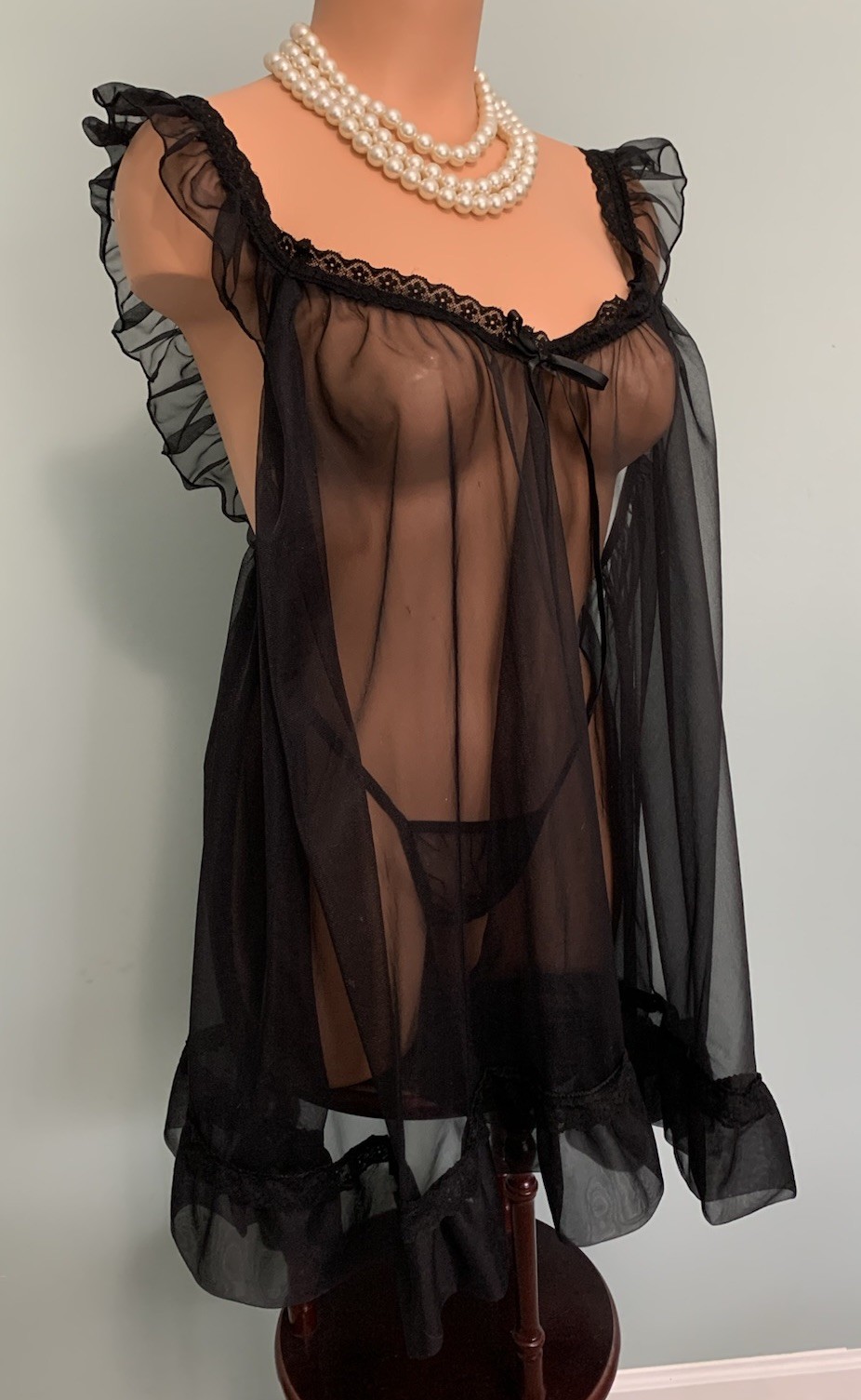 NEW SHEER Old School Chiffon Babydoll 1X Panty SatinRibbon 2pc Full Skirt