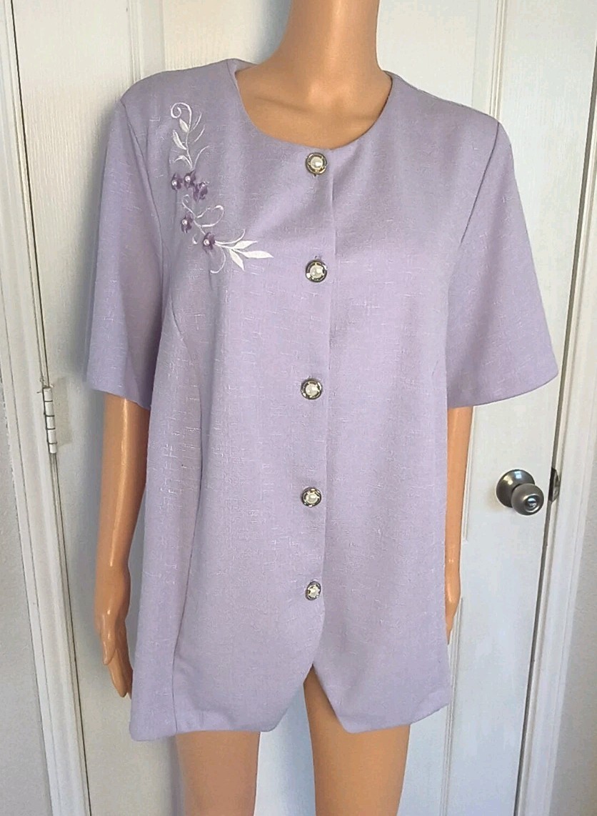 Vintage Lavender Embroidery Top Cottagecore Fairycore Grandmacore Size 22WP -P32