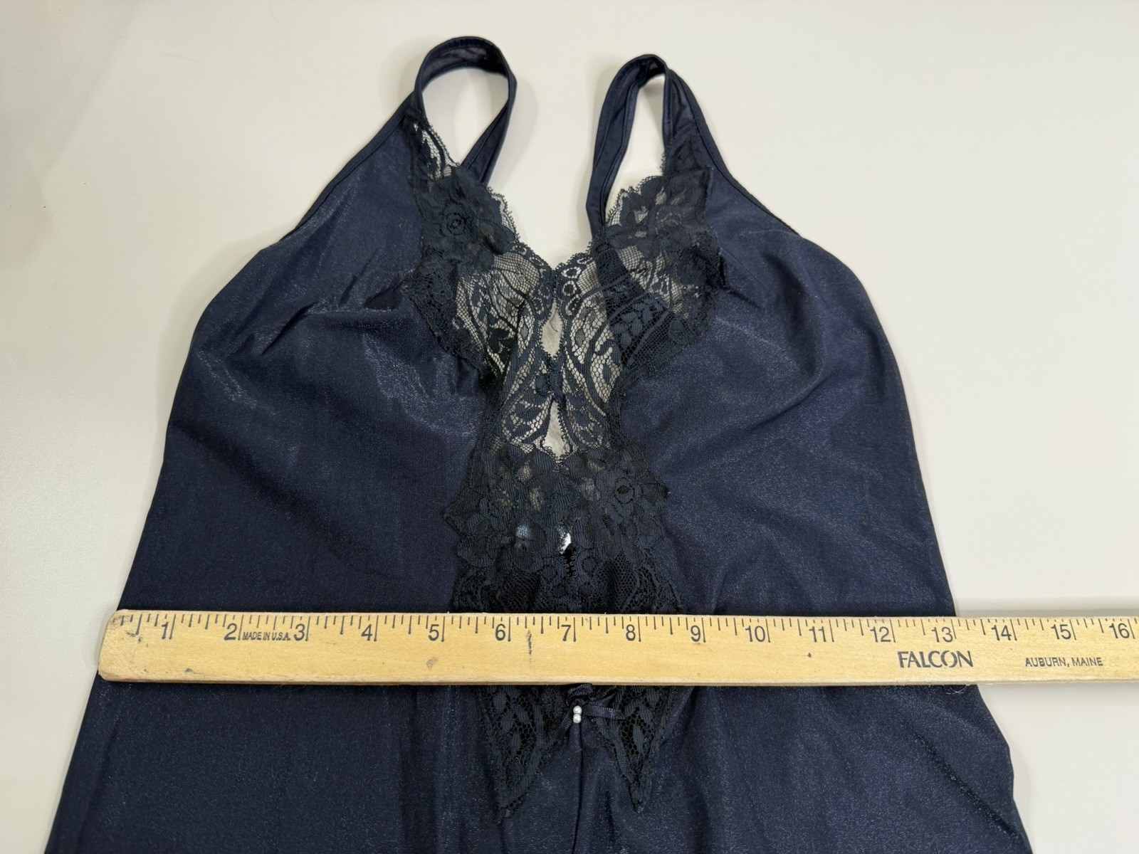 VTG Shirley of Hollywood-Fit M-Black Catsuit Lace Insert Vampy Boudoir Goth GUC