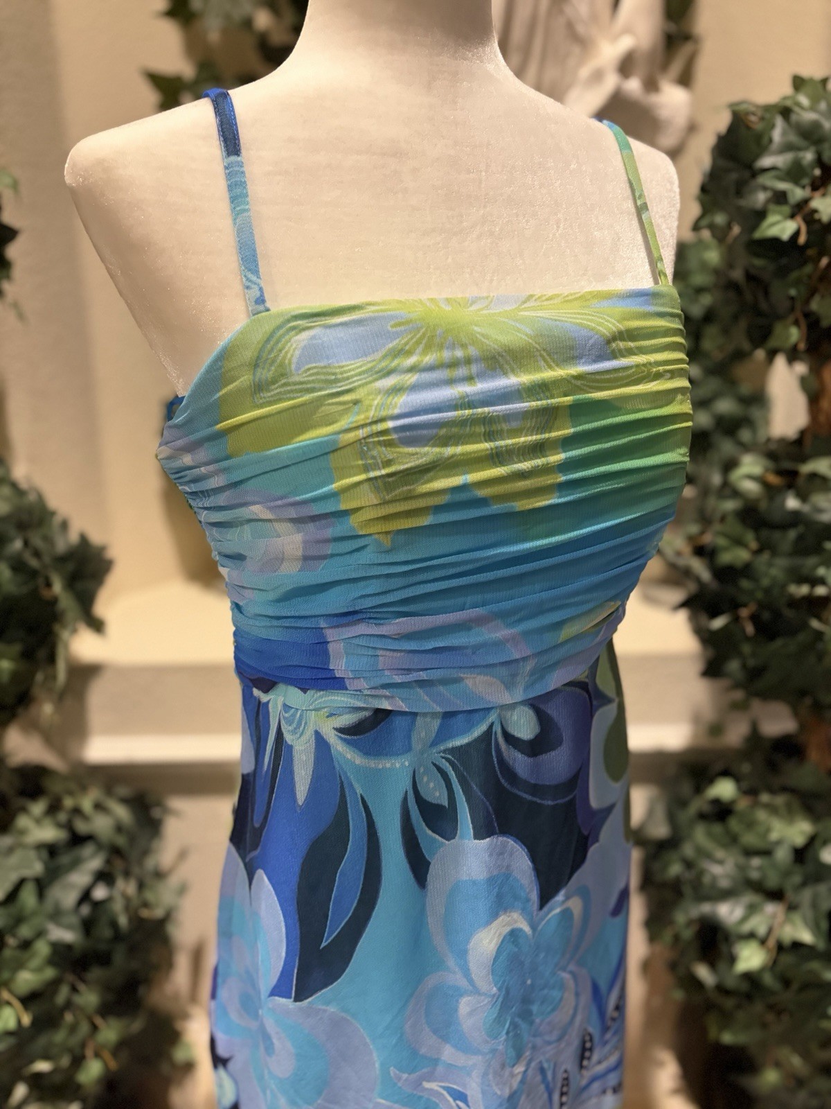 Vintage 90s Mary L Couture Blue and Green Dress Size 12 Made In USA